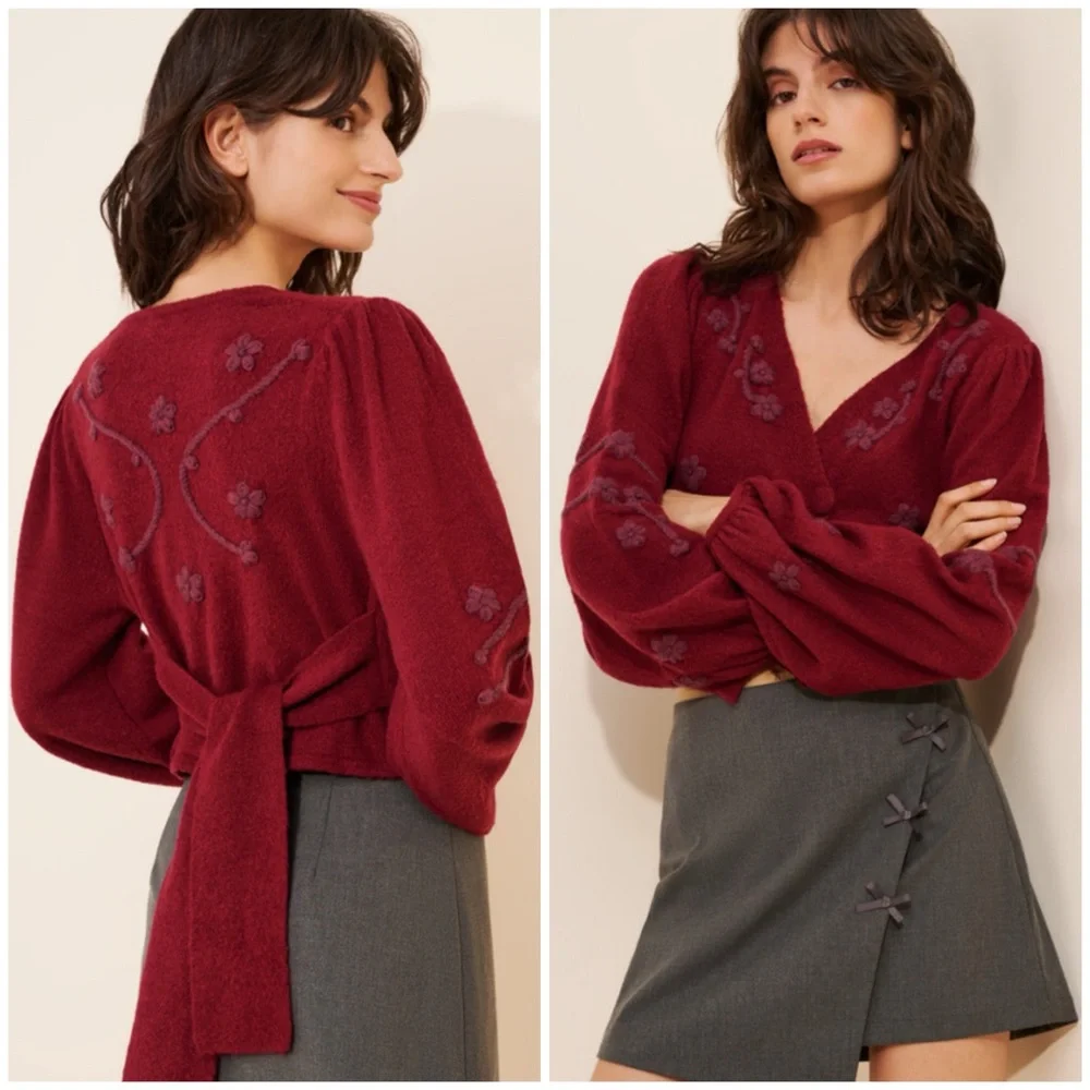 NWT For Love And Lemons Adalyn Red Floral Crop Cardigan Sweater SZ XL - Picture 11 of 11